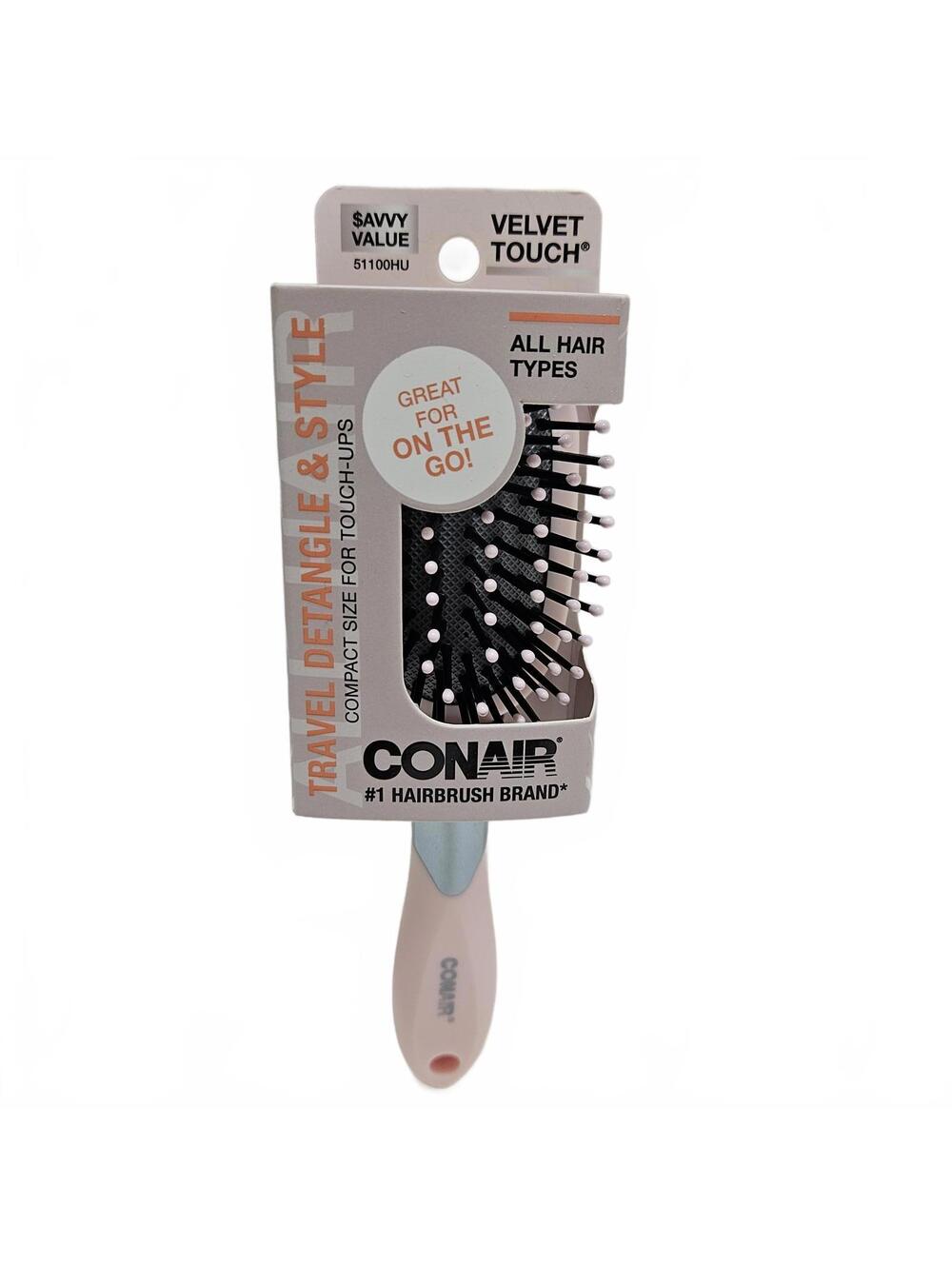 New Conair Travel Detangle & Style Velvet Touch Pink Hair Brush